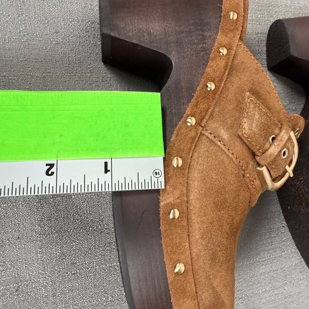 Madewell The Wes Buckle-Strap Clog Brown Suede Gold Studded Heels Platform 7 - Picture 9 of 16